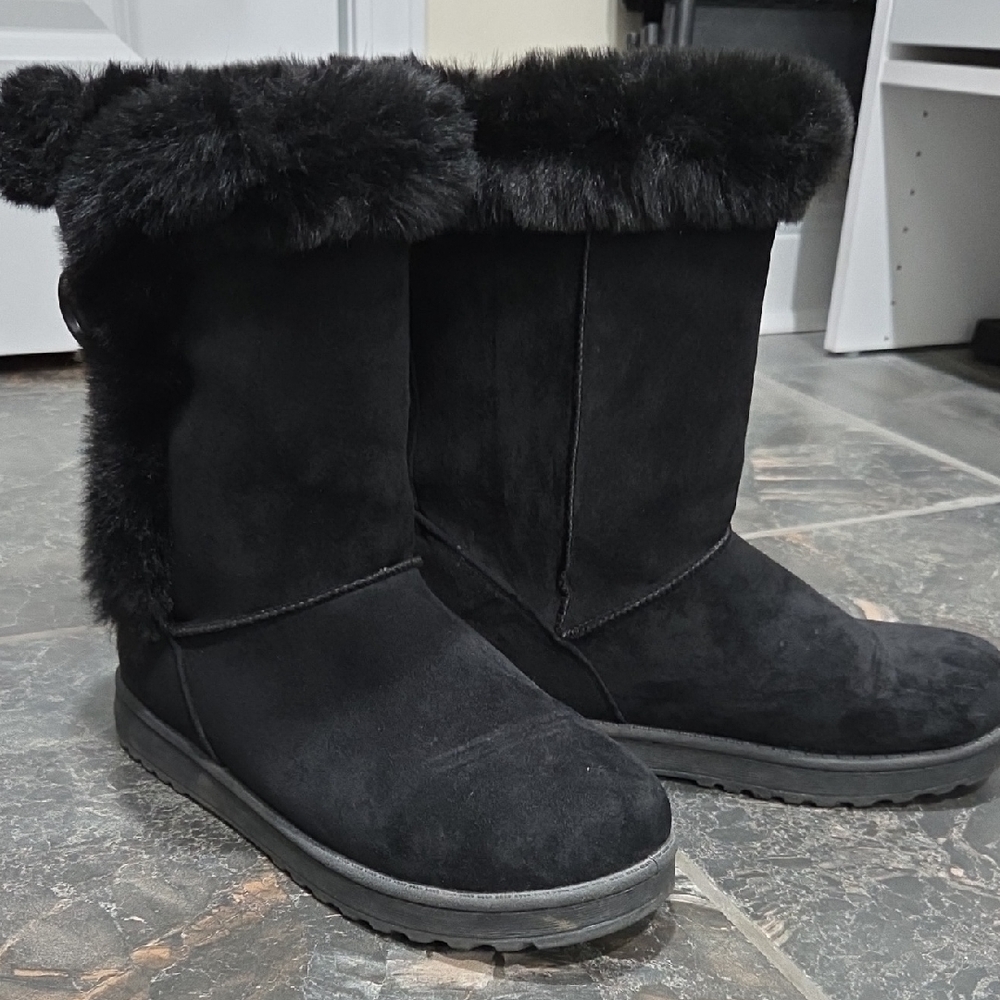 Sonoma Women's Black Ankle Boots with Fur Trim KOHLS